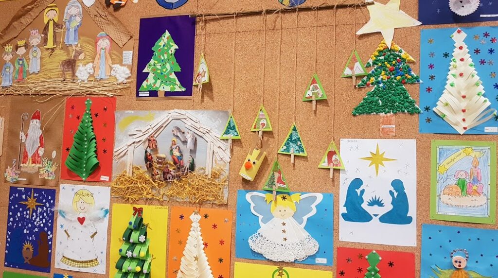 Szopki świąteczne, choinki i aniołki wykonane przez dzieci