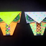 Sowy origami pomalowane flamastrami odblaskowymi